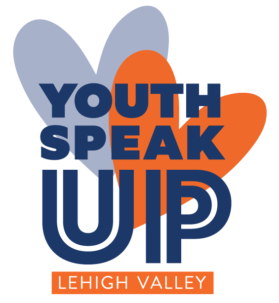 #YouthSpeakUpLV logo with two hearts, one orange and one blue.